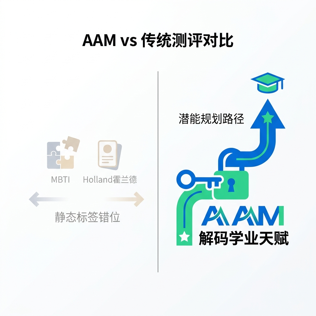 AAM学业天赋系统与MBTI、霍兰德测评的深度对比：科学解码高中生潜能与升学规划